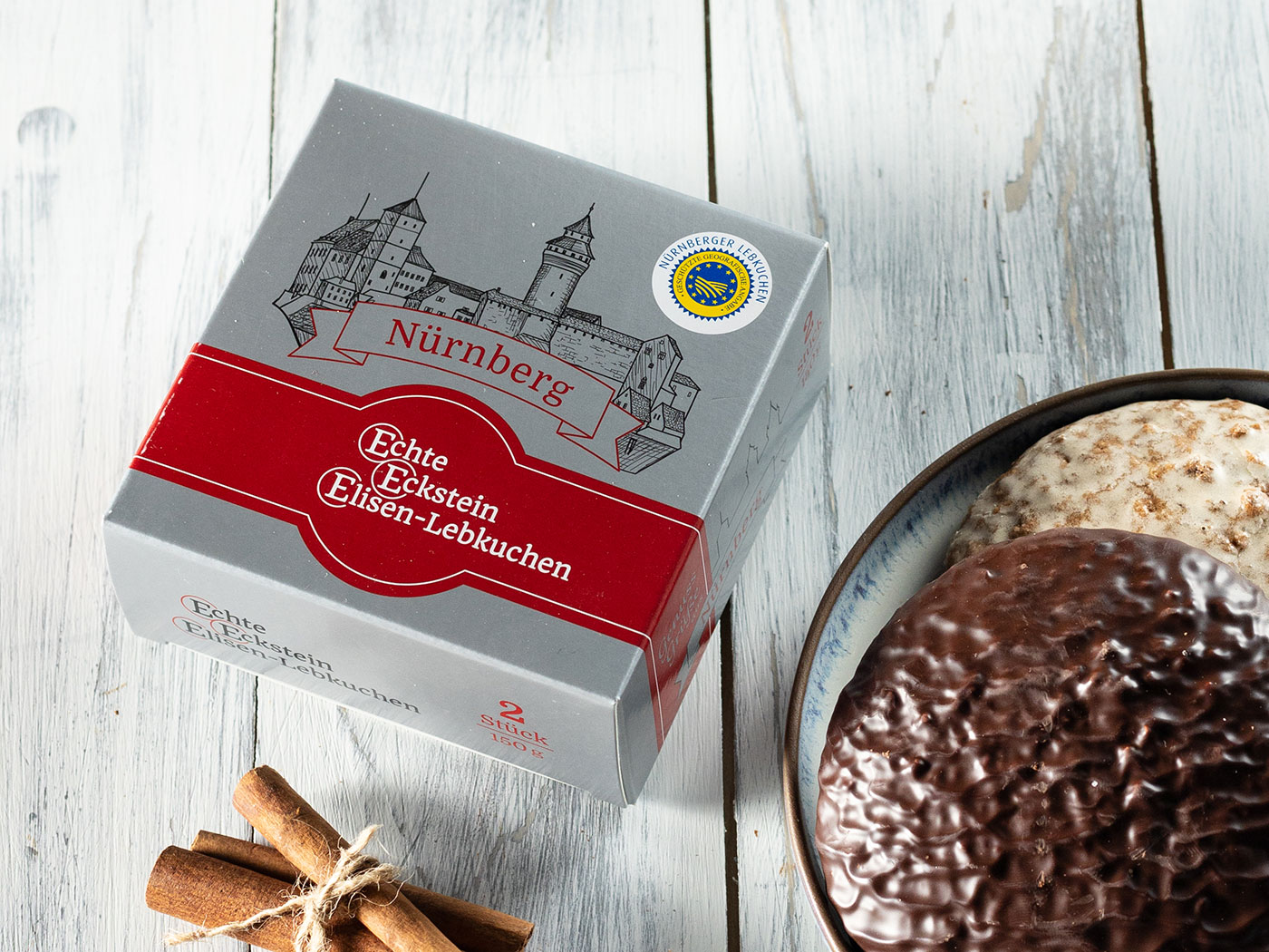 Karton 2 er Präsentkarton 10 Stück Echte Eckstein Elisenlebkuchen gemischt g.g.A. 